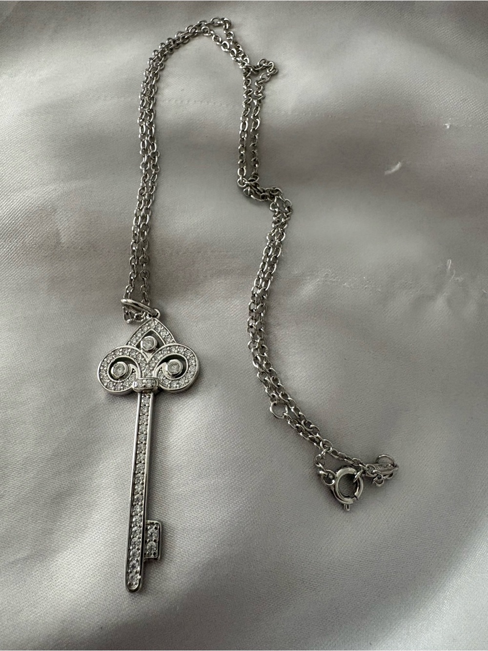 Crystal Key Pendant Necklace Silver Tone Statement Jewelry